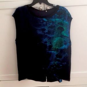 T Tahari Women's Sadie Blouse, Navy/Sapphire, L